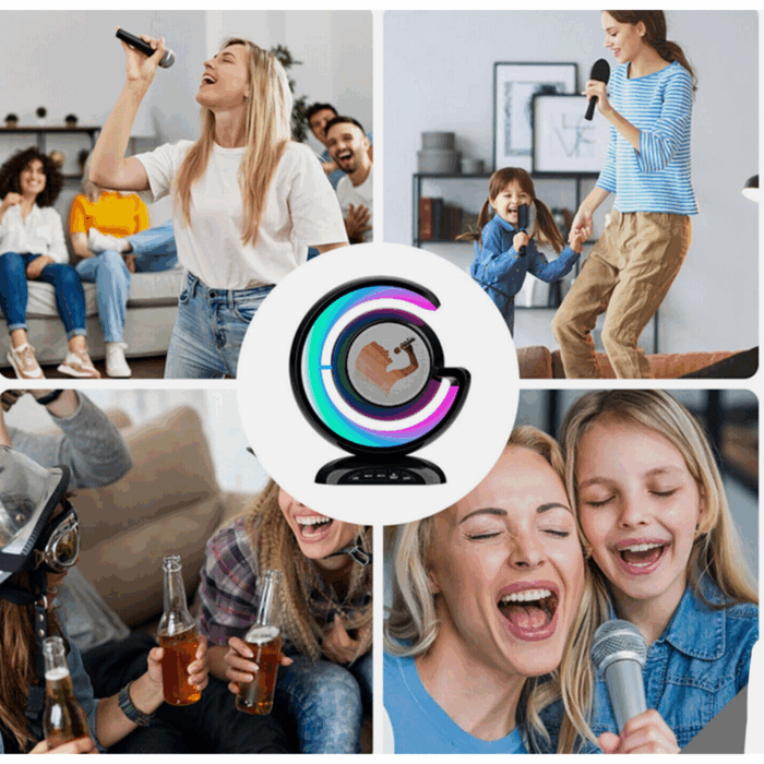 Mini Cassa Karaoke 2 Microfoni  Bluetooth Wireless Altoparlante Luci Colorate Portatile - immagine 2