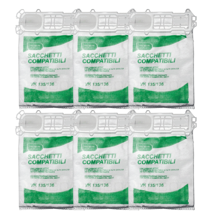 Kit 6 Sacchetti per Aspirapolvere Folletto VK135 - VK136 | Ricambio Compatibile Top Quality - immagine 3