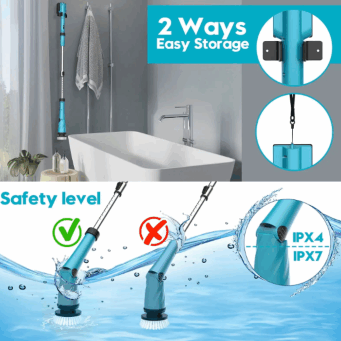 Spazzola Rotante 4 in 1 Scrubber a Batteria 26V Diverse Altezze per Pulizia Profonda Pavimenti, Pareti - immagine 4