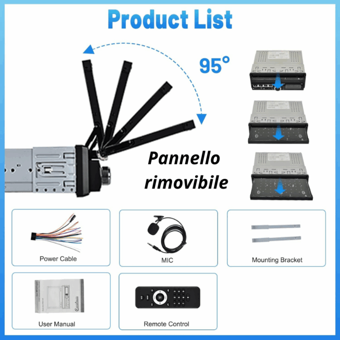 Autoradio 7 Pollici Stereo a Scomparsa 1 Din Pannello Rimovibile  Android Apple Carplay Bluetooth Radio Mirror Link USB - immagine 3