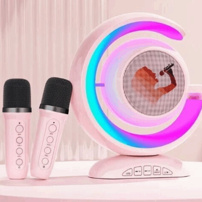 Mini Cassa Karaoke 2 Microfoni  Bluetooth Wireless Altoparlante Luci Colorate Portatile - immagine 7