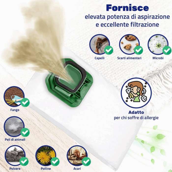 Kit 6 Sacchetti per Aspirapolvere Folletto VK140 - VK150 | Ricambio Compatibile Top Quality - immagine 4