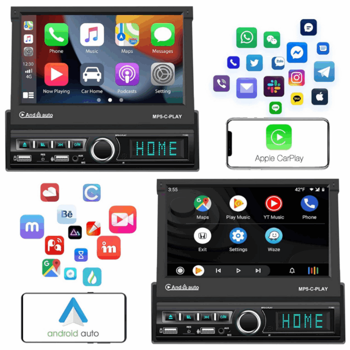 Autoradio 7 Pollici Stereo a Scomparsa 1 Din Pannello Rimovibile  Android Apple Carplay Bluetooth Radio Mirror Link USB - immagine 6