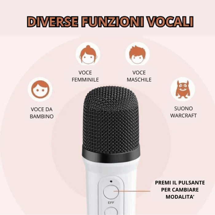 Mini Cassa Karaoke 2 Microfoni  Bluetooth Wireless Altoparlante Luci Colorate Portatile - immagine 5