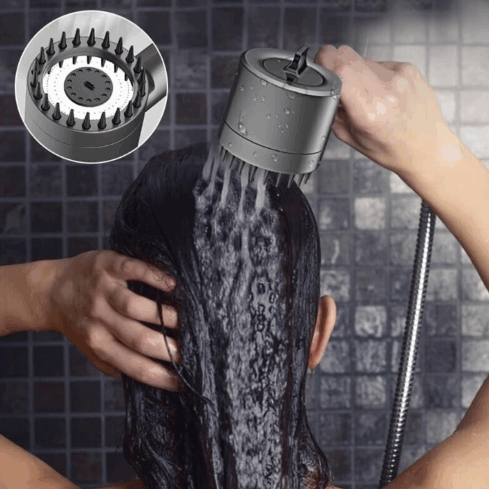 Soffione Doccia Getto Pressurizzato 3 Modalità Regolabili, Massaggiante Pelle e Cuoio Capelluto - immagine 7