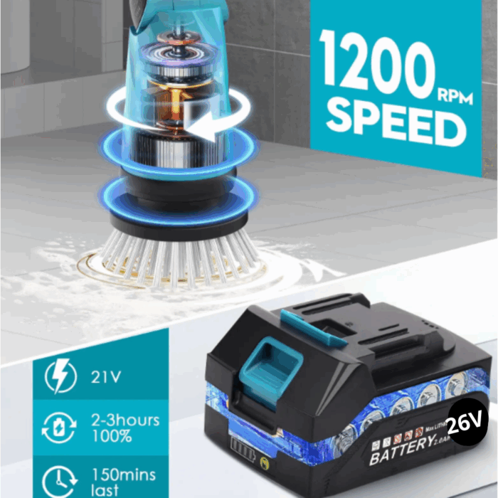 Spazzola Rotante 4 in 1 Scrubber a Batteria 26V Diverse Altezze per Pulizia Profonda Pavimenti, Pareti - immagine 5