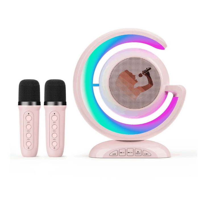 Mini Cassa Karaoke 2 Microfoni  Bluetooth Wireless Altoparlante Luci Colorate Portatile - immagine 6