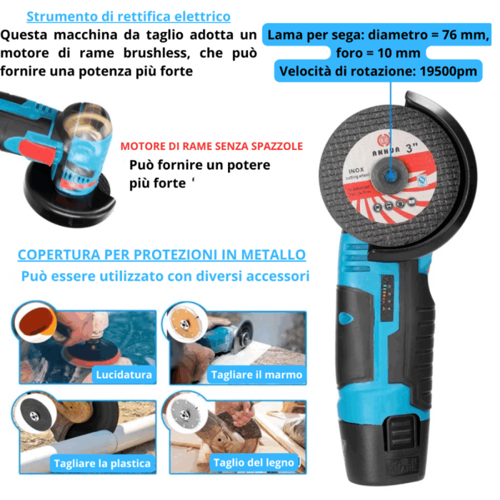 Kit Trapano Avvitatore + Smerigliatrice Flex con 2 Batterie 48V 2AH 4 Dischi 76mm - immagine 4