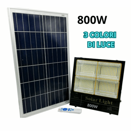 Faro Solare 800W Crepuscolare IP65 Luce bianca, Naturale, Calda per Esterni con Telecomando