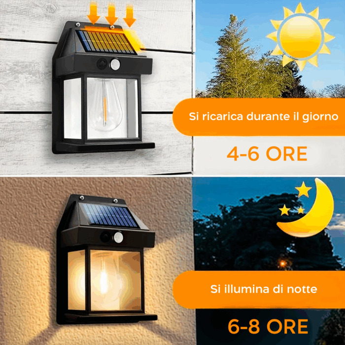 Appliques Ricarica Solare 600LM Lampada a Parete da Esterno, Luce Calda con Sensore di Movimento - immagine 4