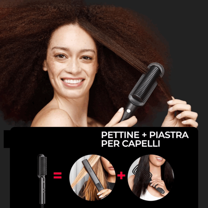 Piastra Lisciante 2 in 1 Pettine Spazzola 130° - 200° Anticrespo Tecnologia in Ceramica - immagine 2