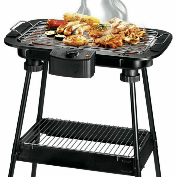 Barbecue Elettrico 2 in 1 BBQ Bistecchiera 2000W Grill 2 Ripiani con Piedistallo per Carne, Pesce, Verdure - immagine 2