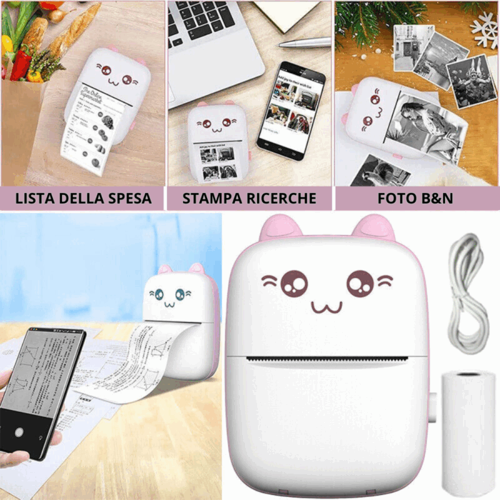 Mini Stampante Termica Wireless Portatile Bluetooth, Stampa Senza Inchiostro, Bianco e Nero - immagine 2