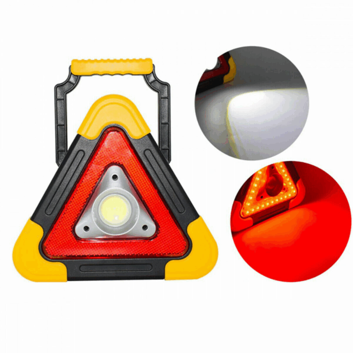 Triangolo di Emergenza Stradale COB a LED, USB, Ricarica Solare 30, Soccorso Auto e Moto - immagine 5