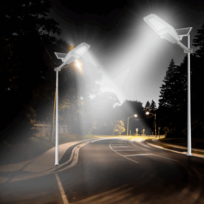 Lampione Stradale 1200W a Ricarica Solare, Pannello Crepuscolare IP67 Luce Bianca Fredda per Esterni - immagine 3