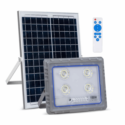 Faro Solare 100W Slim Sensore Crepuscolare IP66 per Esterni con Telecomando