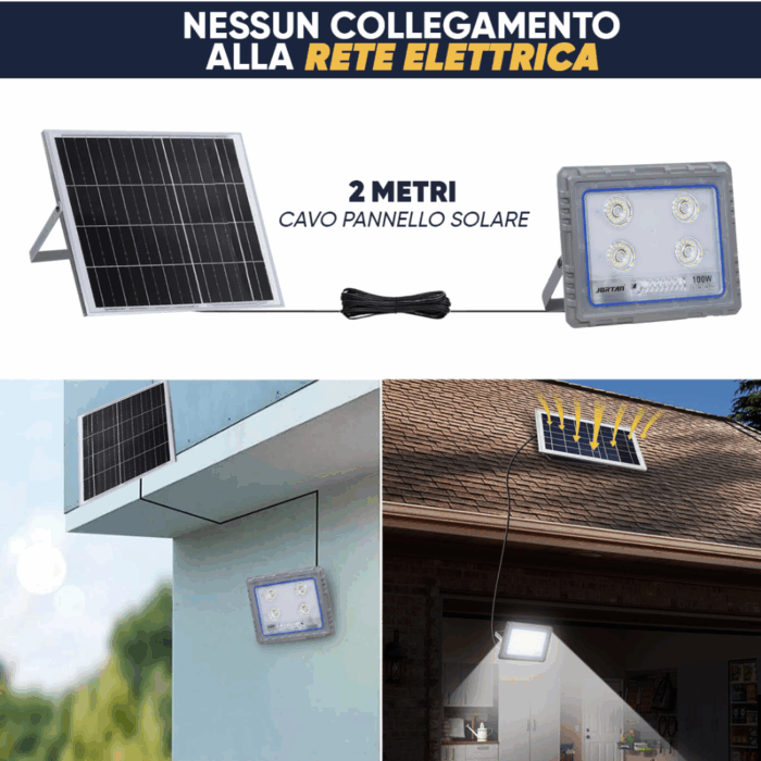 Faro Solare 100W Slim Sensore Crepuscolare IP66 per Esterni con Telecomando - immagine 2