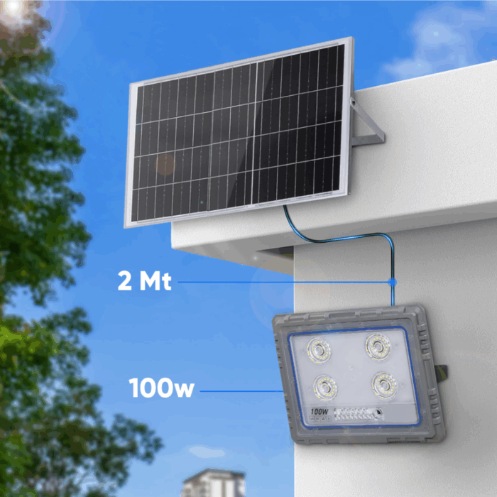 Faro Solare 100W Slim Sensore Crepuscolare IP66 per Esterni con Telecomando - immagine 4