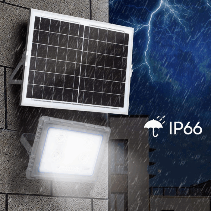 Faro Solare 100W Slim Sensore Crepuscolare IP66 per Esterni con Telecomando - immagine 5