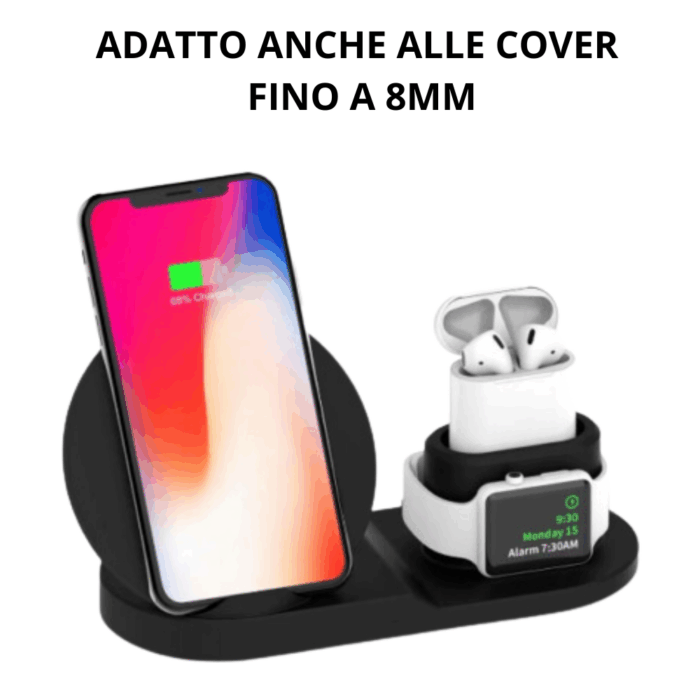 Caricabatterie Veloce 3 in 1 Wireless | Carica Smartphone, Auricolari e Smartwatch Senza Fili e in Mobilità - immagine 6