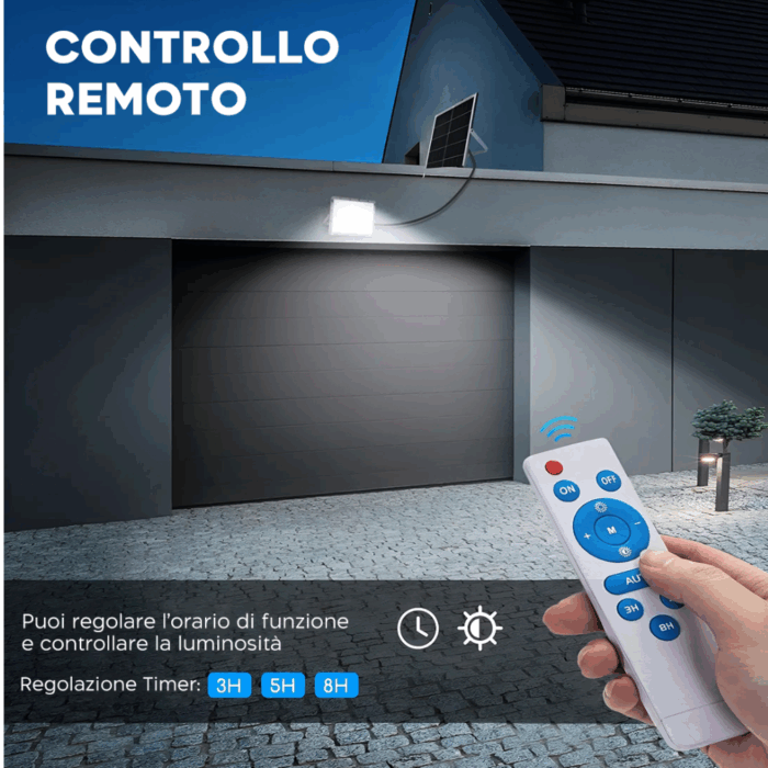 Faro Solare 100W Slim Sensore Crepuscolare IP66 per Esterni con Telecomando - immagine 7