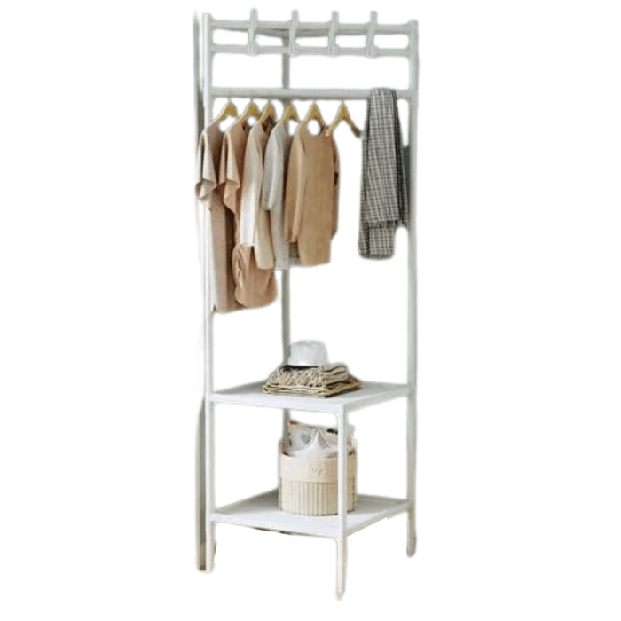 Scaffale Mobile Angolare con 2 Ripiani e Appendiabiti, in Ferro per Abiti, Borse, Cappelli, Sciarpe - immagine 2