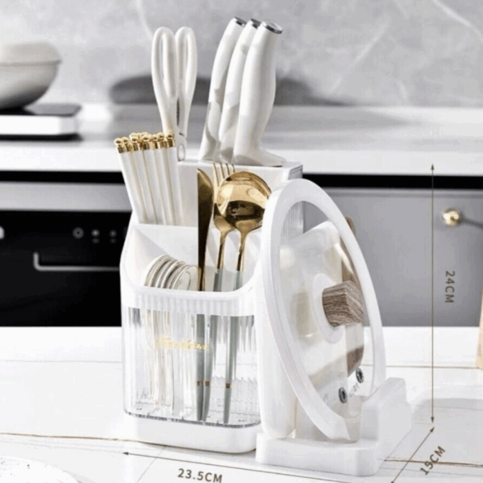 Portaposate e Porta Coperchio 2 in 1, Design Moderno per Cucina, Posate - immagine 2
