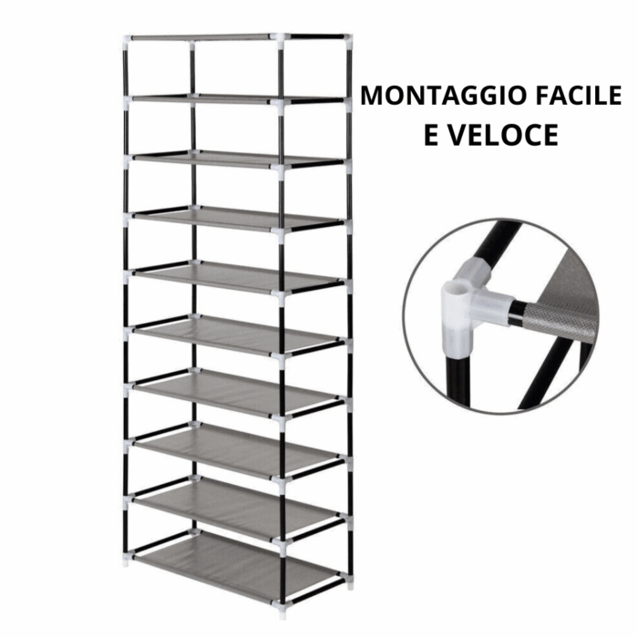 Scarpiera con Tenda Impermeabile 9 Ripiani 27 Paia di Scarpe, Scaffale Acciaio, Tessuto TNT, Salvaspazio - immagine 4