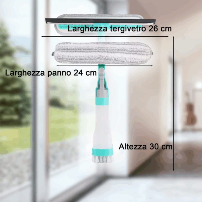 Lavavetri 4 in 1 Bottiglia Spray, Panno in Microfibra, Tergivetro, Spazzola per Finestre, Specchi, Multifunzione - immagine 5