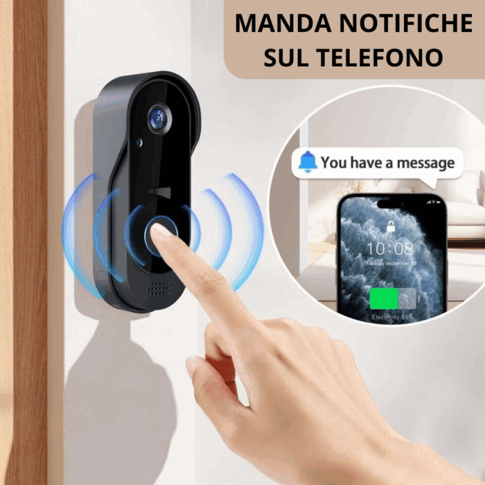 Campanello Wireless con Videocamera Applicazione sul Cellulare, Sicurezza della Casa per Porta, Portone - immagine 2