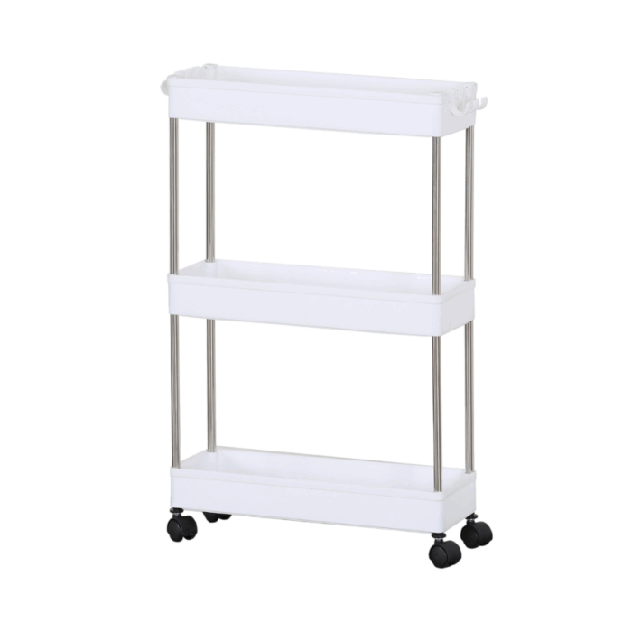 Carrello Portaoggetti 3 Ripiani con Ruote Salvaspazio, Mensole Stretto per Bagno, Cucina, Ufficio - immagine 3