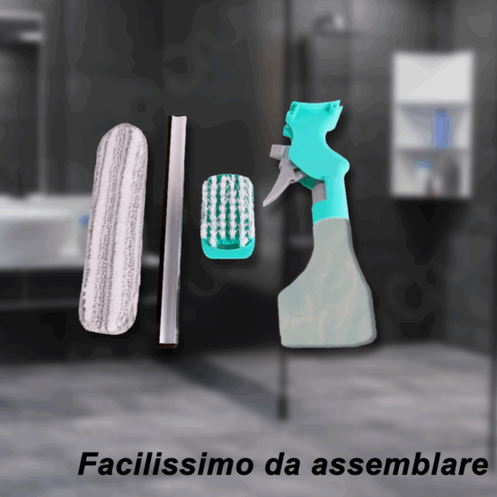 Lavavetri 4 in 1 Bottiglia Spray, Panno in Microfibra, Tergivetro, Spazzola per Finestre, Specchi, Multifunzione - immagine 4