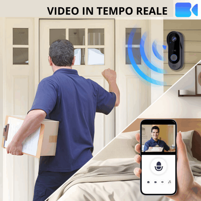 Campanello Wireless con Videocamera Applicazione sul Cellulare, Sicurezza della Casa per Porta, Portone - immagine 3