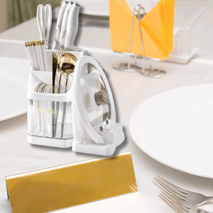Portaposate e Porta Coperchio 2 in 1, Design Moderno per Cucina, Posate - immagine 3