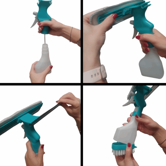 Lavavetri 4 in 1 Bottiglia Spray, Panno in Microfibra, Tergivetro, Spazzola per Finestre, Specchi, Multifunzione - immagine 2