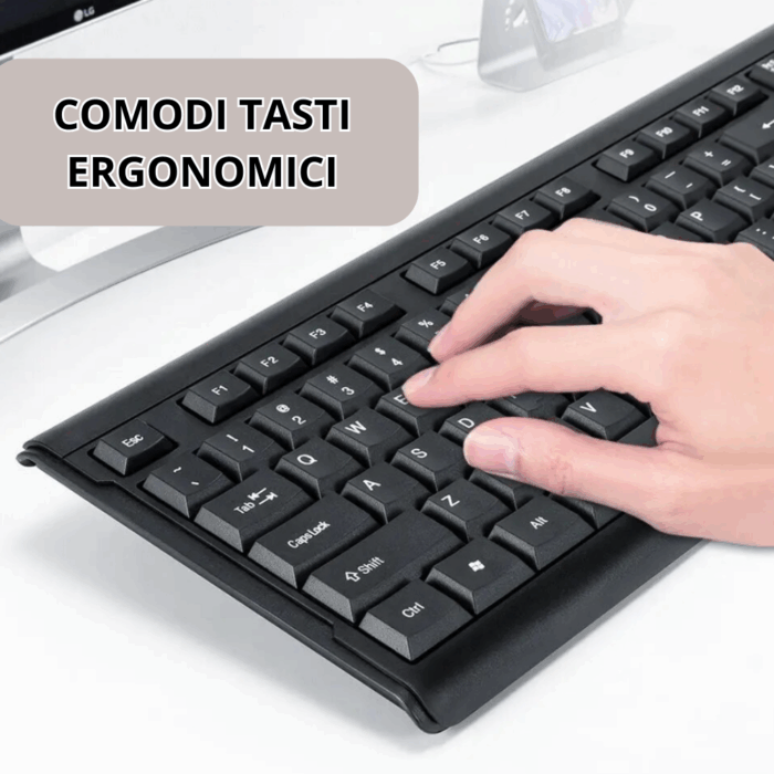 Tastiera QWERTY con Mouse Ambidestro, Tasti Ergonomici per Computer PC TV - immagine 2