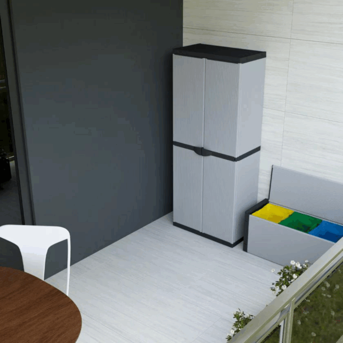 Armadio 2 Ante Portascope con Ripiani, Mobiletto per Esterni e Interni in Resina PVC, Portaoggetti - immagine 6