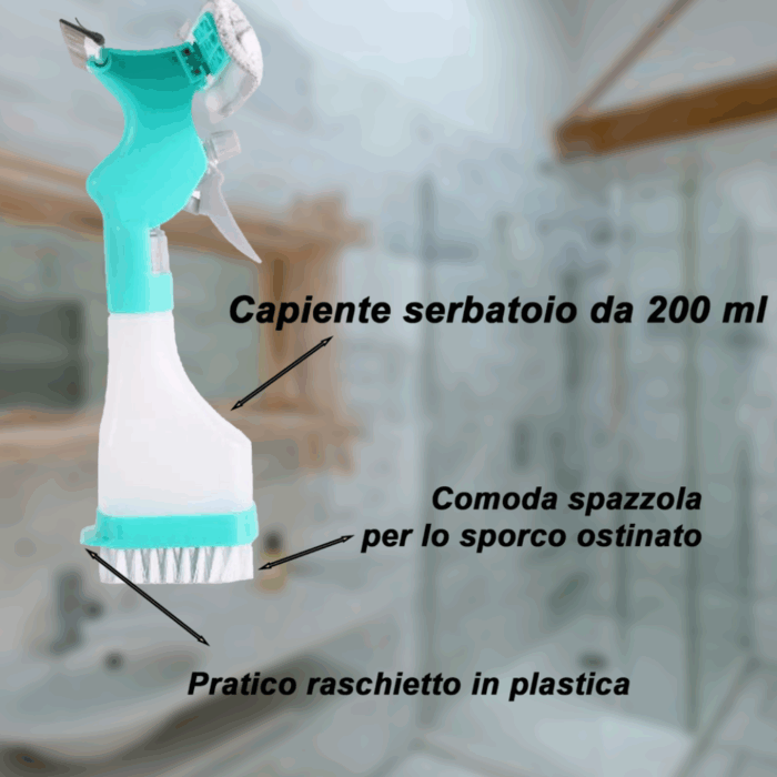 Lavavetri 4 in 1 Bottiglia Spray, Panno in Microfibra, Tergivetro, Spazzola per Finestre, Specchi, Multifunzione - immagine 6