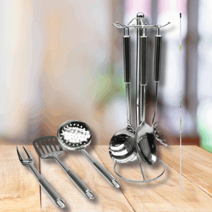 Set 6 Pezzi da Cucina Stand in Acciaio Inox Mensili Utensili per la Casa - immagine 2