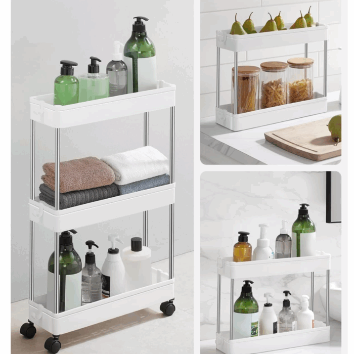 Carrello Portaoggetti 3 Ripiani con Ruote Salvaspazio, Mensole Stretto per Bagno, Cucina, Ufficio - immagine 4