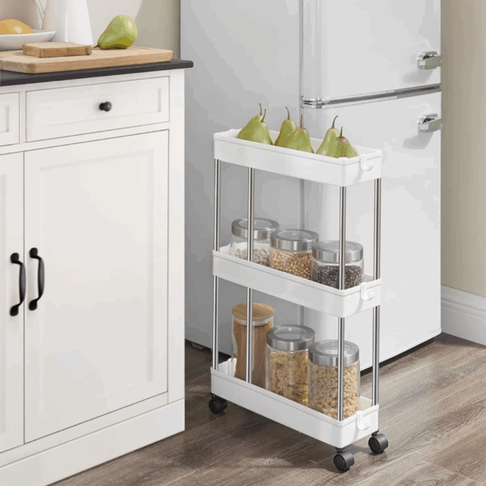 Carrello Portaoggetti 3 Ripiani con Ruote Salvaspazio, Mensole Stretto per Bagno, Cucina, Ufficio - immagine 5