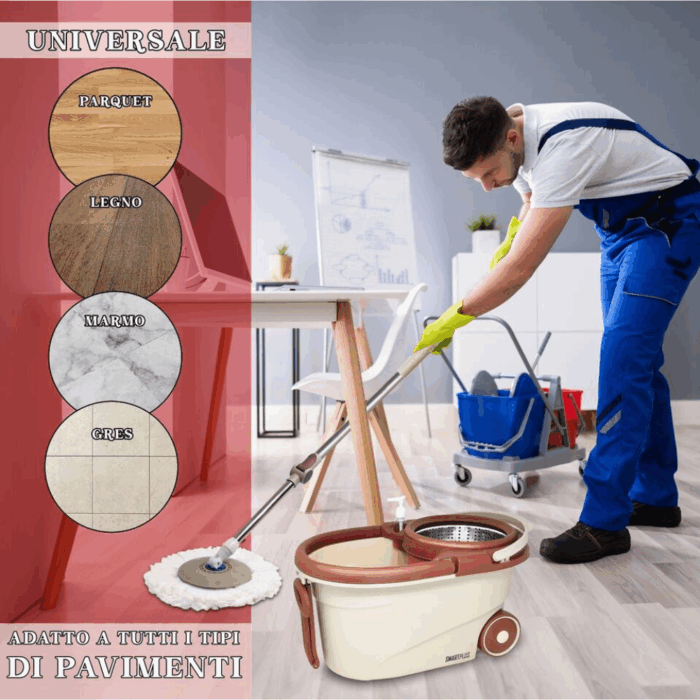 Mocio Mop con Cestello Rotante e Strizzante – Secchio Lavapavimenti Automatico con Panno Microfibra - immagine 3