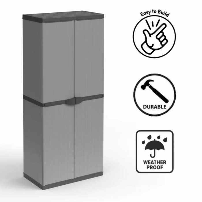 Armadio 2 Ante Portascope con Ripiani, Mobiletto per Esterni e Interni in Resina PVC, Portaoggetti - immagine 3