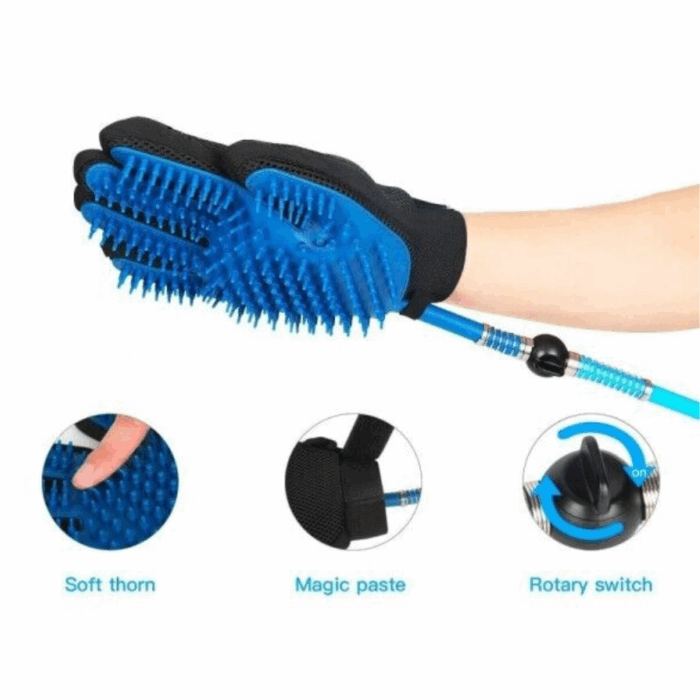 Guanto Massaggiante con Filo Doccia 2 in 1, Tubo Integrato, Aggancio Universale per Animali Domestici - immagine 6