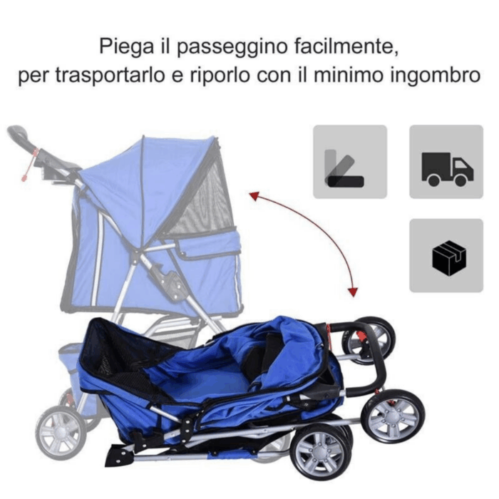 Passeggino Pieghevole per Animali con Portaoggetti e Portabottiglie 4 Ruote Cerniere Tessuto Impermeabile - immagine 8