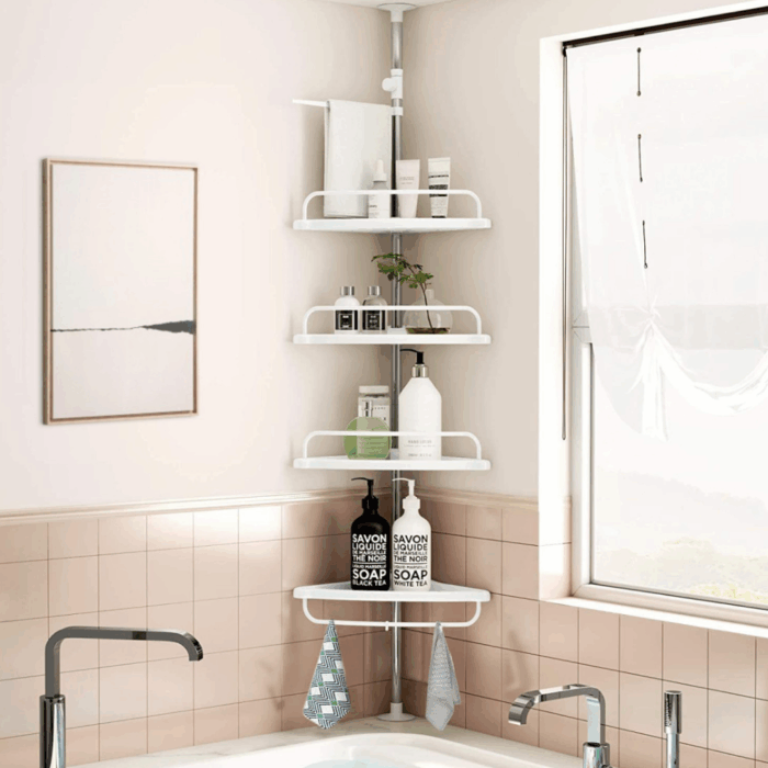 Scaffale Angolare da Bagno 4 Ripiani Telescopico Altezza Regolabile Salvaspazio, Portaoggetti - immagine 3