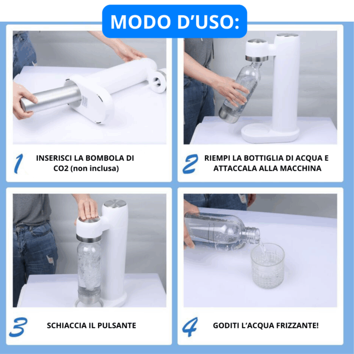 Macchina per Acqua Frizzante con Bottiglia da 1 Litro, Gasatore per Soda CO2 Portatile - immagine 4