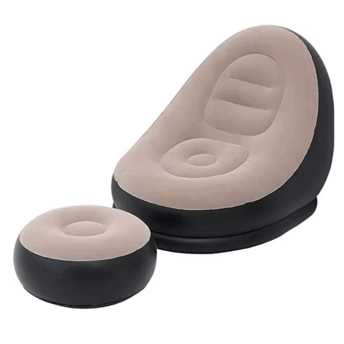 Poltrona con Pouf Poggiapiedi Gonfiabile con Pompa, Divanetto Longue per Relax, Studio, Salone - immagine 3