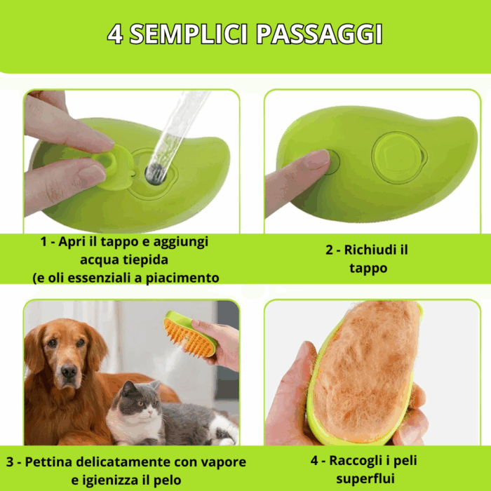 Spazzola a Vapore 3 in 1 per Animali Domestici | Pettine Massaggiante Autopulente e Rimozione Peli - immagine 4