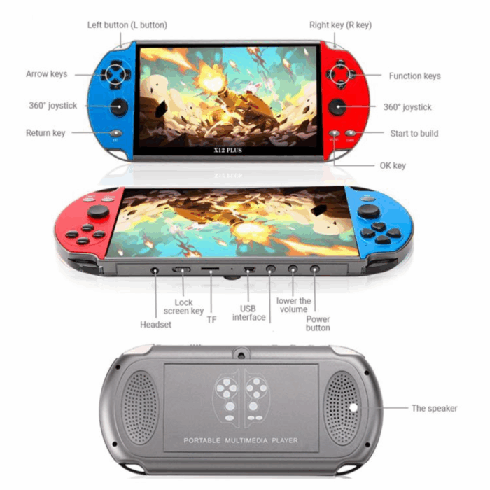 X12 Console di Gioco 7 Pollici 16Gb di Memoria, Portatile con Giochi, Schermo HD LCD Gameboy - immagine 4